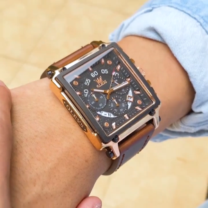 OLEVS Jam Tangan Pria Original Anti Air Kulit Mewah Keren Led Hitam Coklat Chronograph Watch Men