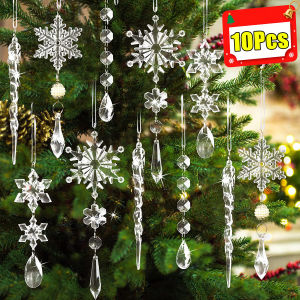 10pcs/Set Clear Acrylic Snowflake Ornaments / Crystal Snowflake Icicle Christmas Tree Pendants / Winter Wonderland Wedding Party Crystals Decorations