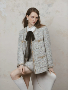 AIVEI | Elegant Sparkle Tweed Mid-length Coat