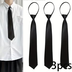 3Pcs Mens Zip-On Wide Neckties 8cm (3.15inch) Solid Color Black and Red Polyester Disposable Group Performance Security Uniform Accessories