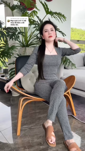 Sét Đồ Bộ Nữ Cổ Vuông Tay Dài Quần Baggy Vải Gân Đũa Lạnh Đồ Bộ Mặc Nhà Ủ Kem Mát Mẻ Thoải Mái Size 1-5 (35-82kg)