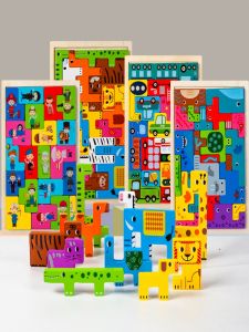 Educational Block Puzzle Game for Toddlers 2-6 Years Old Boys Girls Parent-Child Interaction Tabletop Toy Wooden 3D Puzzle
