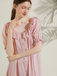 XEXZ | Embroidered Pure Cotton French Style Sleepwear Women Summer New Long Sleeve Short Sleeve Nightgown Comfortable Breathable Sleep Dress