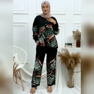 SETELAN TUNIK RAYON CANDI MEKAR SETELAN BATIK CAP MALAMAN PEKALONGAN
