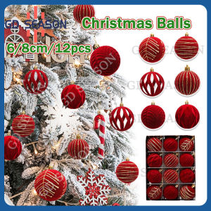 6/12PCS Christmas Balls 6/8CM Red Velvet Christmas Tree Ornament Christmas Ball Set For Decoration