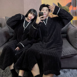 Thickened Coral Fleece Pajamas for Couples Winter Style Red Marriage Robe Lucky Year Sleepwear Long Length Polyester Fiber