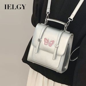 IELGY High-End Backpack Ladies Backpack Solid Color Texture School Bag Girls College Students Handbag