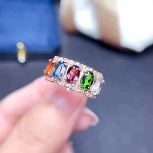 Shiny Multicolor Diamond Ring Cubic Zirconia Inlaid Open Ring Size Adjustable for Women Girls