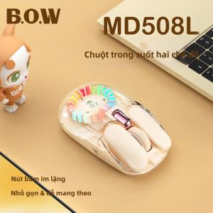 B.O.W | Chuột Không Dây BOW MD508L 2.4G Bluetooth Chế Độ Kép RGB Backlit Tắt Tiếng Click Type-C Có Thể Sạc Lại Tiện Dụng 1600DPI Trong Suốt