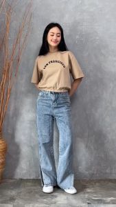 QUEENTIN Kaos Wanita Crop Karet 0766 Combed Spandex Polos Lengan Pendek