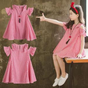 Unlimited X Girls Dress Plaid Dress Short Sleeves Dress Princess Dress Age 3-14-year-old Size 110-160cm