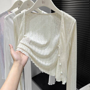 Áo Knitwear Mới Mùa Hè Tay Dài V-neck Nhẹ Tím