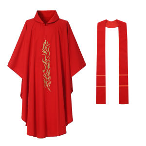 Catholic Church Priest Chasuble Embroidered Vestments Clergy Robe Muslim Wear 4 Colors (Red White Purple Green)