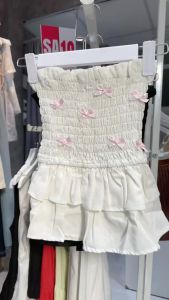 Linen 2 màu áo ống quây khoe vai trần gợi cảm nhún bo chun tôn eo chất dày dặn đính nơ hồng dễ thương đuôi xoè freesize video shop tự quay cam kết nhận hàng giống video PINK TOP