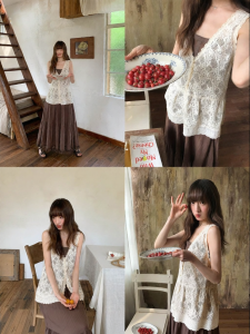 NIHAOKANONG | Bộ Áo Camisole và Chân Váy Dạo Phố Mùa Hè Phong Cách Pháp