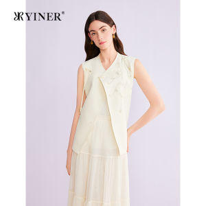 Slanted Collar Heavy Embroidery H-type Vest