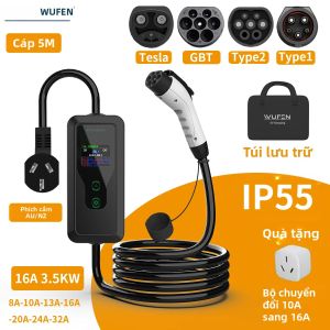 Bộ Sạc EV Di Động WUFEN AU/NZ 3.5W 16A Hộp Sạc Gắn Tường GBT EVSE Bộ Điều Khiển Với Dòng Điện Điều Chỉnh Được Dành Cho Sạc Xe Điện Đạt Chuẩn IP55 Chất Liệu ABS+PC