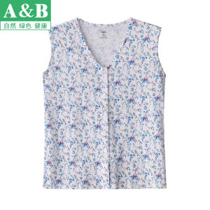 AB Home Wear Middle-Aged and Elderly Cotton Vest Mother Undershirt Loose V-neck Sleeveless Cardigan for the Elderly Womens Pajamas S724