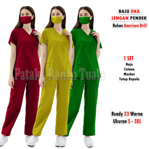 Baju Oka Medis - Seragam Perawat - Scrub medical - Baju Ok Lengan Pendek - Baju Jaga Dokter - Bidan - Baby Sitter - Model Terbaru - BAhan Americn Drill