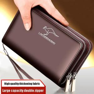 New Womens Leather Wallet Large Capacity Billeteras Para Hombre Double Zipper Clutch Bag Portafoglio Uomo Male Business Wallet