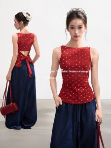 BAIDAIFEI | Polka Dot Sleeveless Tank Top Spaghetti Strap Bra Coverage Back Design
