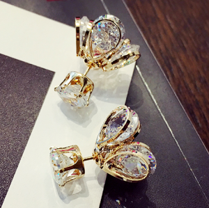 Versatile Five-Pointed Star Crystal Front And Back Earrings Womens Summer 925 Silver Needle Double-Sided Zirconia Elegant Hoops