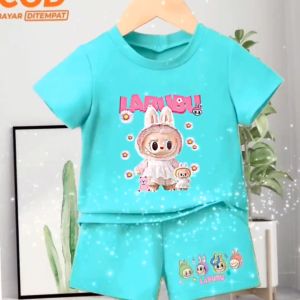 Setelan anak Cewek dan Cowok usia 1-10 tahun Edisi Labubu Teddy Sablon Digital