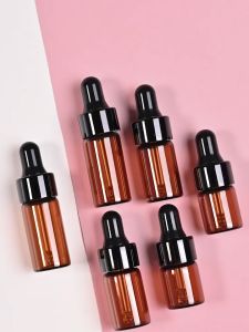 5pcs 10ml Amber Glass Dropper Bottles Refillable Bottles with Black Plastic Cap