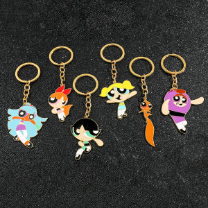 Bandai | Powerpuff Girls Keychain Accessories Cute Charms Pendant For Bag Funny Key Holder Backpack Accessories