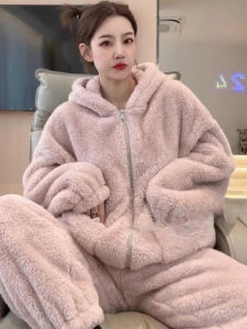 LIYANGANG | Thick Double-Faced Coral Fleece Pajama Set with Hood