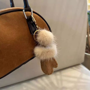 Luxury Fluffy Genuine Mink Fur Mitten Keychain For Women Car Key Chain Bag Backpack Charm Accessories Pendant