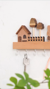 Keranixy Wooden Hook Wall Rack Ins Style Key Hanger Cute Cartoon Paste Storage Box Organizer Home Decor Entryway Baju