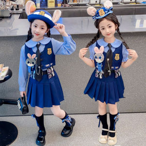 Judy Rabbit Police Uniform Childrens Clothing Mad Animal City Cosplay Outfit JK Kids Dress Set Short Sleeve Skirt Dress