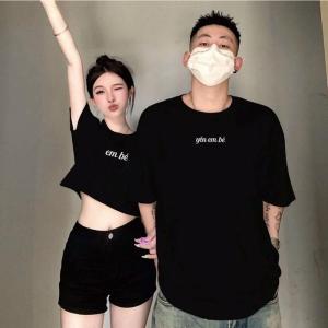 Áo Thun Cặp Baby Tee Thun Tay Lỡ Thêu Chữ Yêu Em Bé Yêu Anh Bé Form Rộng 75kg Siêu Cá Tính Ulzzang - MM Hồng Nhi Store