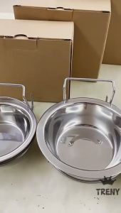 TRENY Hanging Steel Bowl Hanging Stainless Steel Bowl Hanging Pet Bowl Single Feeder Hang on Pet Cage Bekas Makan Kucing