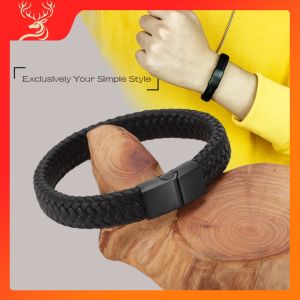 Gelang Kulit Tenun Pria Gesper Magnetik Besi Anti Karat