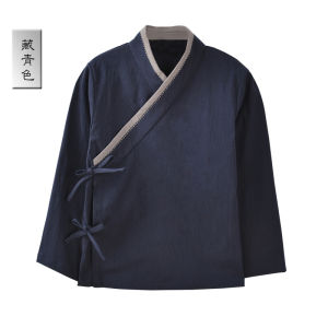 ชุดฮั่นฝูแขนยาวสไตล์จีนสำหรับผู้ชายชุดพ่อแม่ลูกแหวกข้างสำหรับฤดูใบไม้ผลิและฤดูใบไม้ร่วงชุดครอบครัวพริ้วๆสไตล์โบราณชุดเด็กผ้าฝ้ายผสมผ้าลินินสีตัดกัน