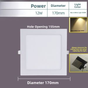 Ultra-Thin round Panel Light 2cm 7.5 Hole Square Ceiling Light LED Embedded Bathroom Light 4000K for Kitchen Bedroom Living Room