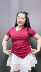 Set bộ Bigsize nữ 60-95kg áo thun vạt xẻ tay ngắn kèm chân váy A nhún bèo có quần bảo hộ - SET952