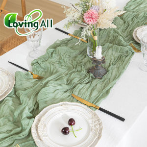 Semi-Sheer Gauze Wedding Party Christmas Banquets Table Runner Sage Cheesecloth Table Setting Dining Vintage Arches Cake Decor