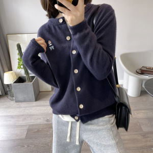 New Fashionable French Stylish Embroidered Bear Knit Cardigan