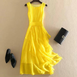 First-Line Big Brand Classy Label Cut Womens Clothes Foreign Trade Goods Export Tail Order Big Sale Silkworm Silk Waist Dress