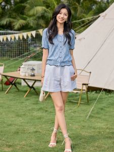 WANGGONGZHU | Princess Style Ice Silk Knitted Short Sleeve Open Cardigan Womens Fashion Summer Top Diamond Embellished Floral Lace Trim