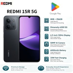 Redmi | Redmi 15R 5G Smartphone 8GB RAM 256GB ROM Dimensity 6300 6.9-inch 120Hz Screen 50MP AI Camera 6000mAh Battery IP64