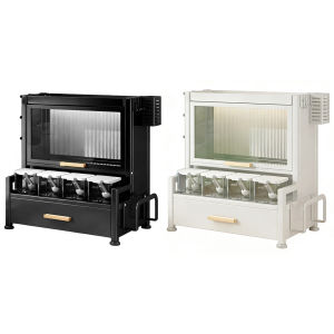 [Vodool Tool][Vodool Tool] 2 Tier Tabletop Kitchen Pantry Cabinet with Lid Drawer Spice Rack Condiment Holder Multifunctional