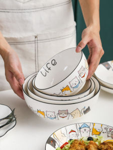 Nordic Style Ceramic Large Size Soup Bowl Rice Bowl Instant Noodles Bowl Cute Creative Dining Utensils Set Single Piece