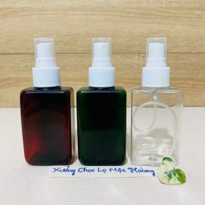 Chai lọ nhựa 100ml Vuông màu Xanh/Nâu/Trắng Trong-Vòi nhấn cao cấp đủ loại/Đen-Trắng-Khóa Vàng-Nắp Bật