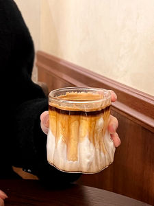 Retro High-Temperature Resistant Transparent Glass Coffee Cup Irregular Shape Lithium Glass for Beverages 300ml