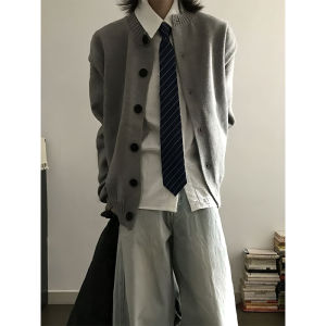 LIUBU | Cleanfit Gray Mens Knitted Cardigan Buttoned