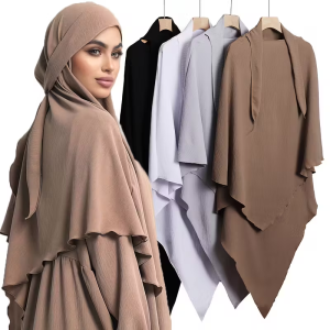 Elegant Long Muslim Head Covering with Tie Closure Womens Islamic Hijab Prayer Headscarf Ready to Wear Abaya Hijab for Daily